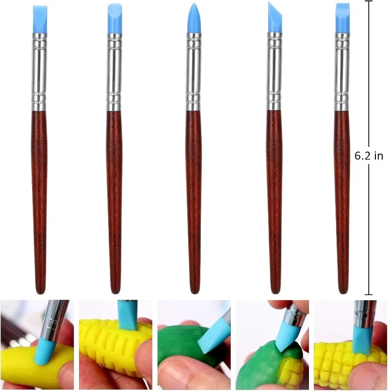 Air Dry Clay Tool Set Silicone Modeling Pen Polymer Clay Tools Sculpting Clay Brush Tools for Baking, Drawing, Molding, Painting